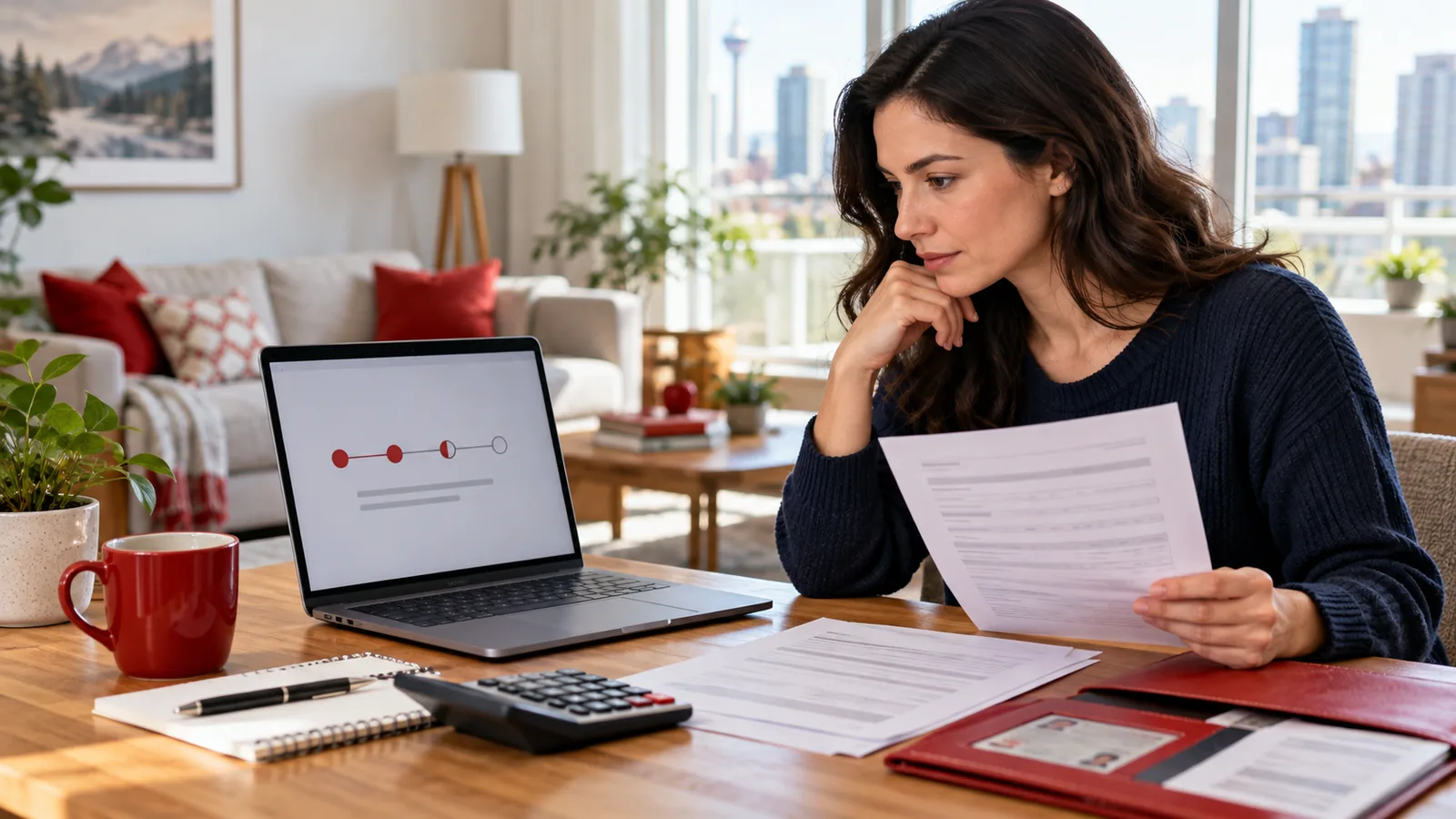 Canadian applicant reviewing loan documents while an online application remains under review