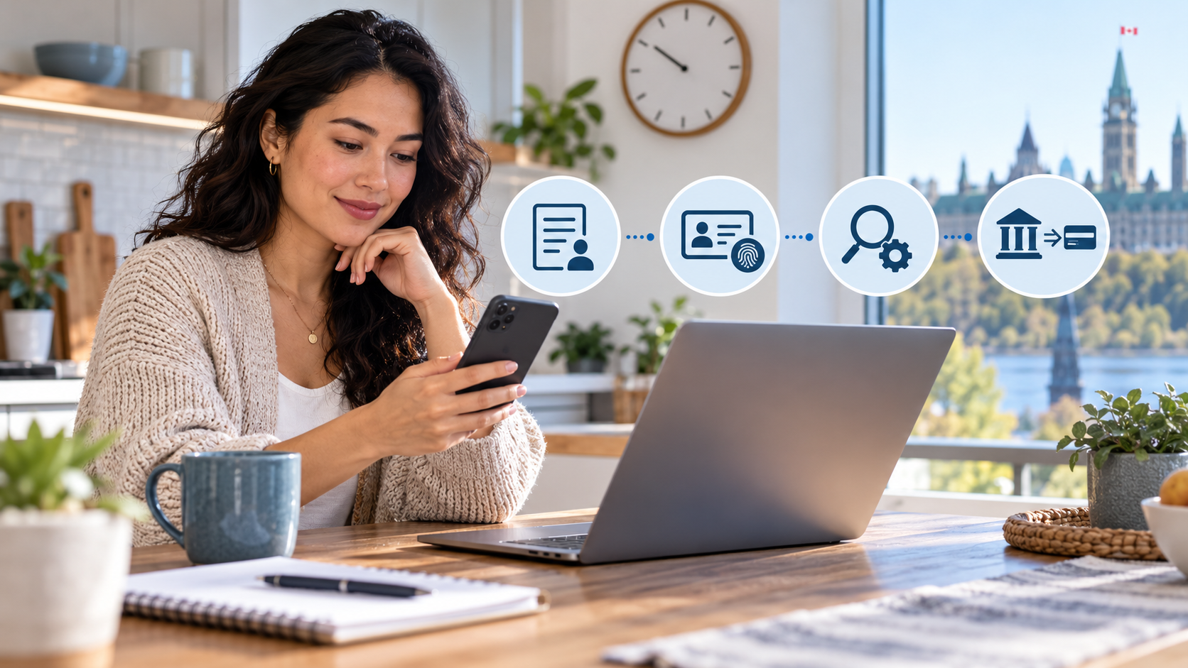 Canadian applicant reviewing the stages of an online loan application and funding timeline